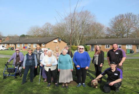 community group in front a newly planted tree