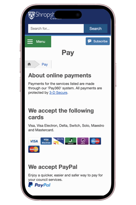 paying online at Shropshire council page